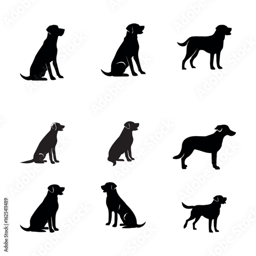  set of abrador retriever dog breed black silhouette 