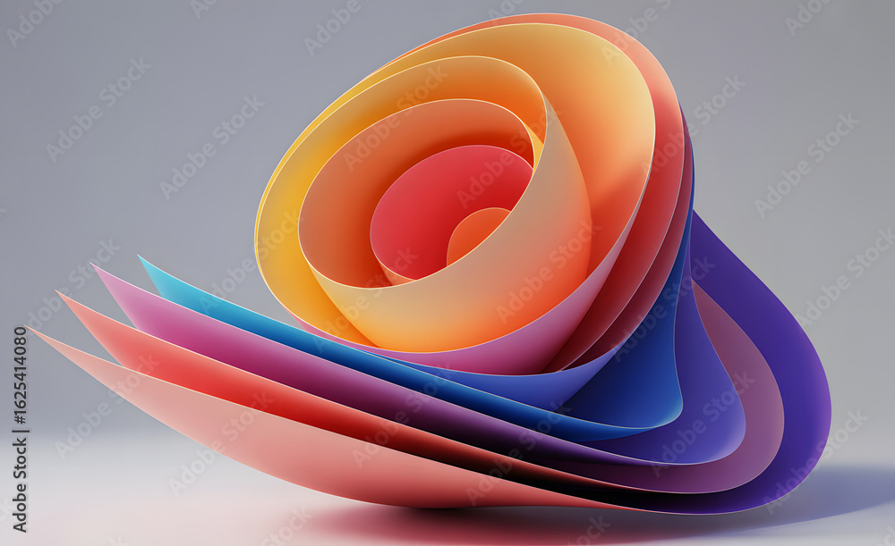 Obraz premium Abstract Rainbow Swirl: A visually stunning artistic display of layered, swirling, colorful paper, creating a dynamic and captivating composition.