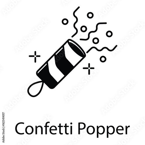 Flat Style Vector Icon of Confetti Popper with Colorful Streamers