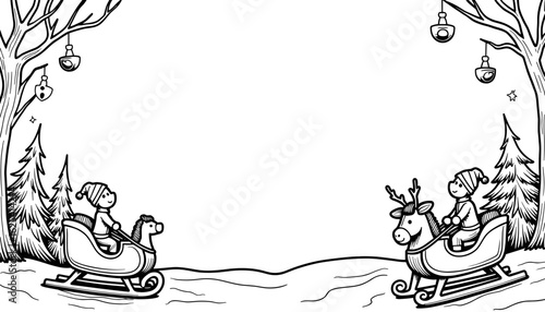 Winter frame with sleigh rides and jingling bells – Cute kids coloring design