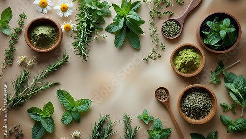 Minimalist Natural Herbs Composition – Earthy Tones for Social Media or Product Background
