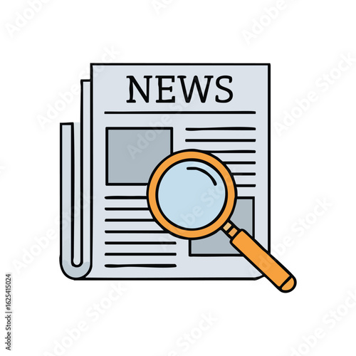 (Newspaper Research Magnifier. This vibrant graphic portrays a daily publication with an optical instrument, symbolizing the quest for knowledge, factual verification, and uncovering information.)