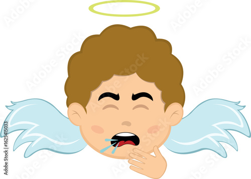vector illustration face angel character cartoon, coughing with your hand in your mouth