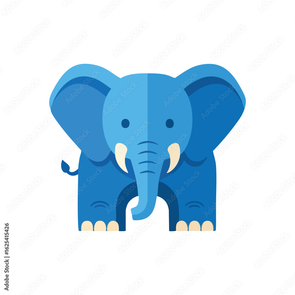 Naklejka premium (Adorable Blue Elephant Icon. A captivating pachyderm illustration with a delightful azure tint, ideal for youthful projects. It embodies strength, wisdom, and gentle nature.)