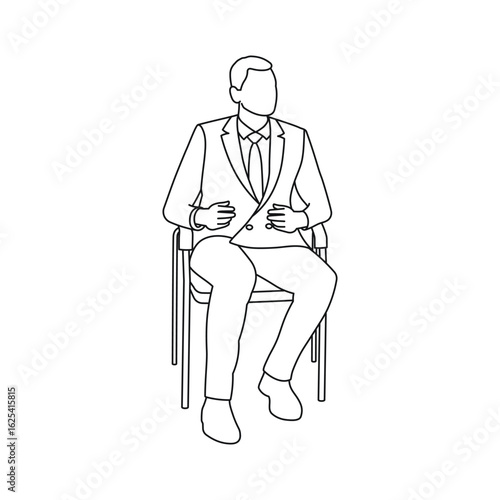 Guy in classic suit sits on a chair, strict style, business silhouette sketch