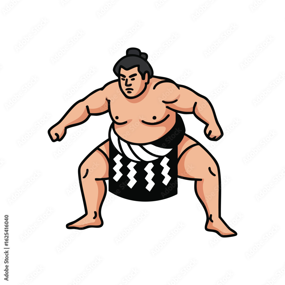 Fototapeta premium (Japanese Sumo Wrestler Illustration. A powerful Rikishi, depicted in a classic stylized pose, showcasing the deep cultural heritage and discipline of this ancient martial art.)