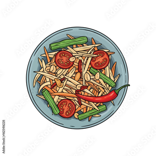 (Thai Papaya Salad Som Tum Illustration. Vibrant artwork of a traditional Southeast Asian cuisine, bursting with fresh taste and spicy zest. This delightful meal represents healthy eating.)