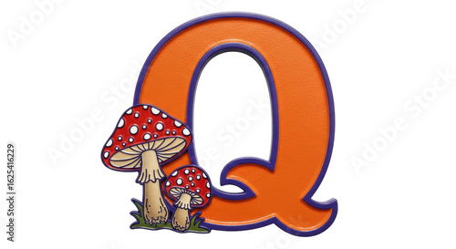 Isolated Letter Q with Mushrooms