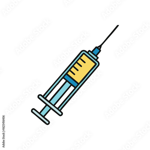 (Modern Syringe Vaccine Symbol. Clean, colorful illustration of a medical tool. This artwork signifies healing, immunization, drug delivery, and disease prevention for well-being.)