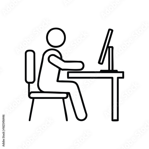 (Digital Worker Icon. This graphic signifies efficiency and remote activity. An individual is diligently occupied at a screen, embodying dedicated performance and virtual connection.)