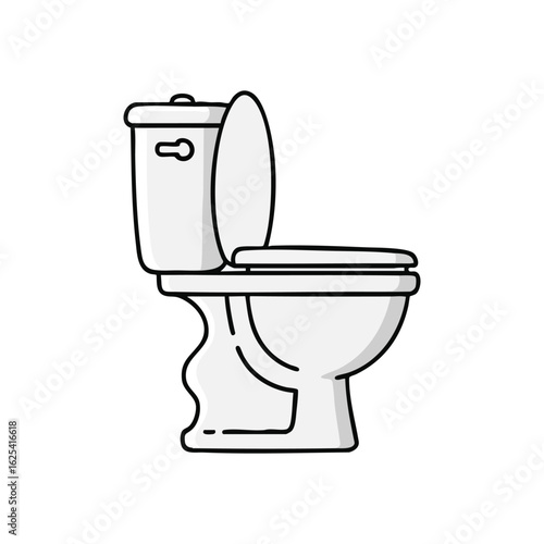 (White Bathroom Toilet Fixture Icon. A simple porcelain commode graphic, symbolizing sanitation and hygiene. This essential washroom unit features an open lid, suggesting immediate availability.)