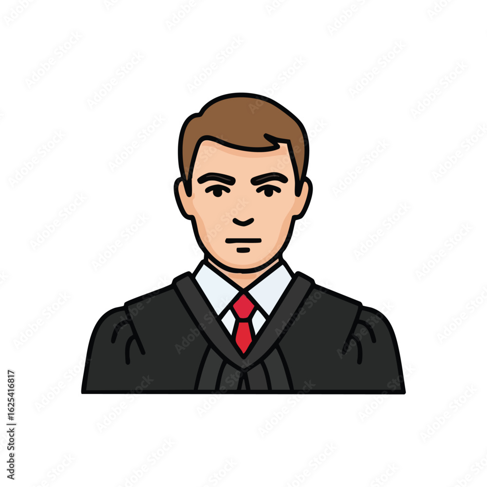 (Male Judge Legal Profession Icon. This colorful illustration features a male court official in his formal attire. It symbolizes authority, fairness, and the legal justice system.) (Male Judge Legal Profession Icon. This colorful illustration features a male court official in his formal attire. It symbolizes authority, fairness, and the legal justice system.)