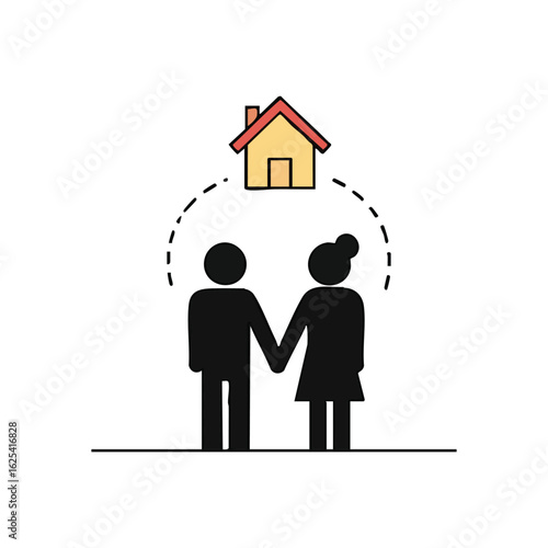 (Love and Home Security. An illustration of a devoted partnership achieving their dwelling aspirations. Represents shared goals, stable future, and property endeavors.)