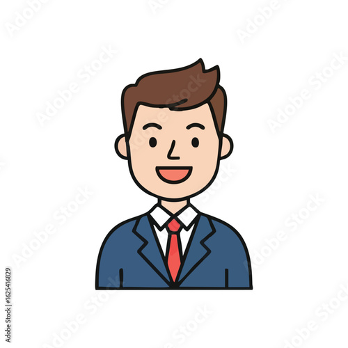 (Smiling Professional Man Icon. Cheerful business character representing a positive and approachable male figure. Ideal for profiles, presentations, and corporate designs.)