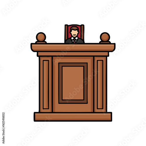 (Court Judge Illustration. This graphic portrays a magistrate at a legal stand, embodying equity and governing power. It represents the judicial system and trial proceedings.)
