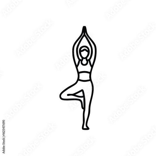 (Yoga Tree Pose Icon. Minimalist graphic depicting a standing person in a Vrikshasana posture. Represents inner peace, health, and spiritual alignment. Ideal for wellness designs.)