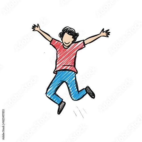 (Energetic Child Jumping Doodle Art. Dynamic artwork of an exuberant individual airborne, radiating pure delight and liberation.)