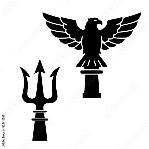 Symbols of power featuring eagle and trident silhouettes   - flagpole finial vectors 