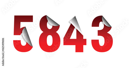 Red numbers with curled corner showing white background