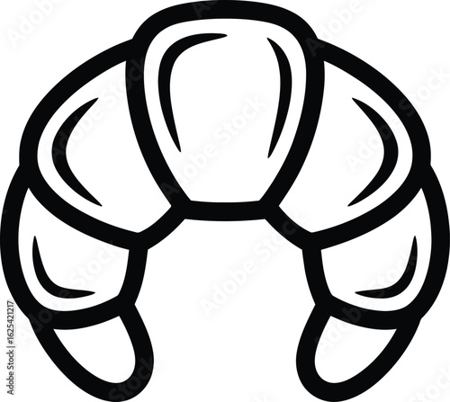 Simple black and white outline drawing of a croissant pastry in a clean silhouette style