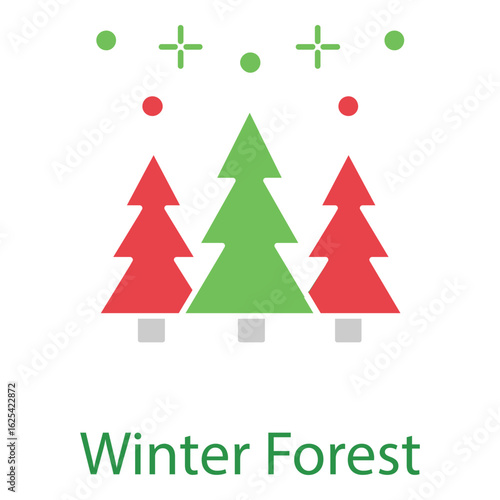 Snowy Evergreen Forest Tree Winter Vector Icon Illustration Flat Design