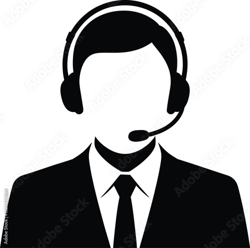 Professional male customer service representative wearing a headset and suit silhouette