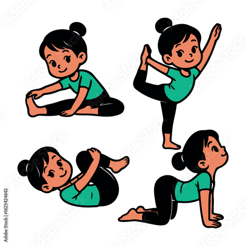 Cartoon Girl Practicing Yoga Poses