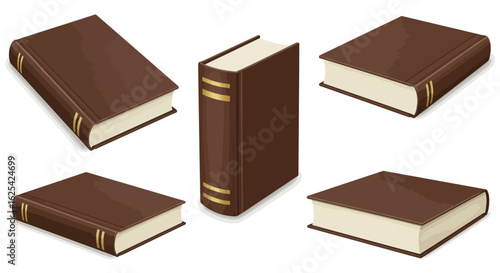 Discover timeless knowledge with these classic brown leather bound books, elegantly displayed in multiple perspectives for your educational projects