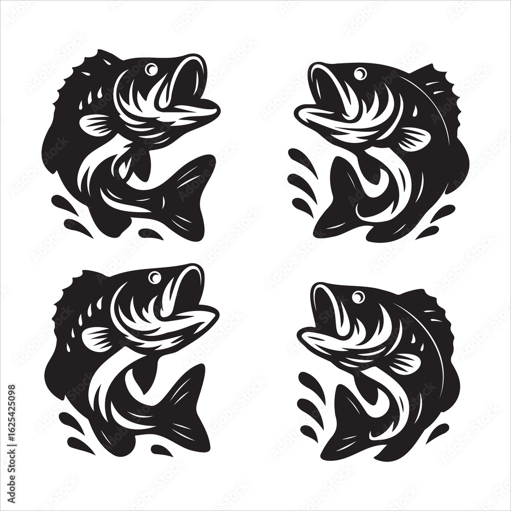 Black and White Jumping Fish Illustration Black and White Jumping Fish Illustration