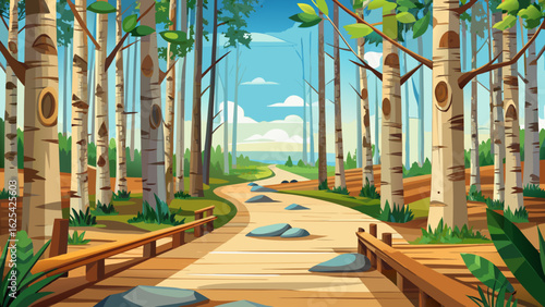 Delicate lines and subtle swirls define the birch board’s natural beauty. Light reflects gently on pale hues, forming a serene backdrop for semi-realistic vector scenes with organic elegance.