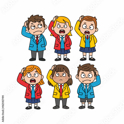 Cartoon Style Worried Schoolchild with Hand on Head Education Illustration