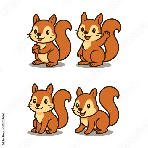 A Collection of Playful Cartoon Squirrels in Various Poses.