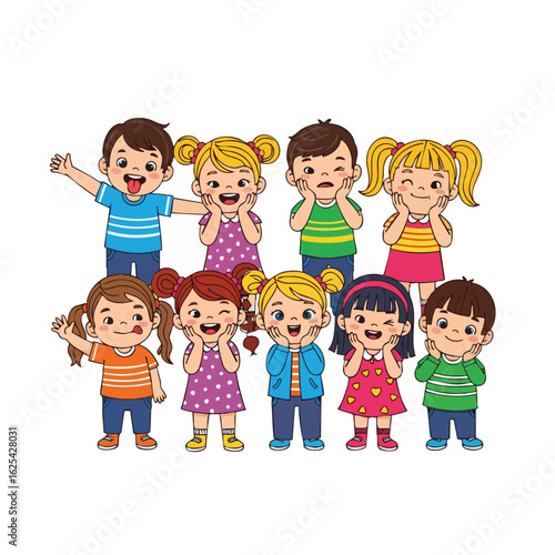 Cartoon Colorful Various Emotions of Group Children Illustration