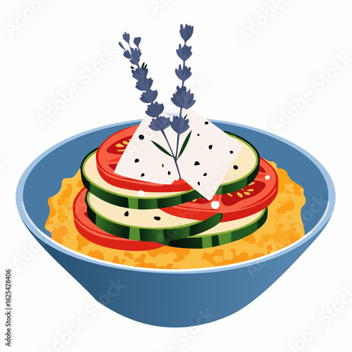 Französische Ratatouille-Bowl mit Trüffelöl und Ziegenkäse-Crunch
