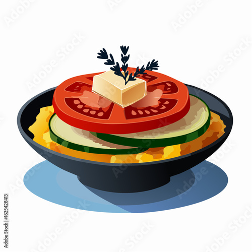 Französische Ratatouille-Bowl mit Trüffelöl und Ziegenkäse-Crunch