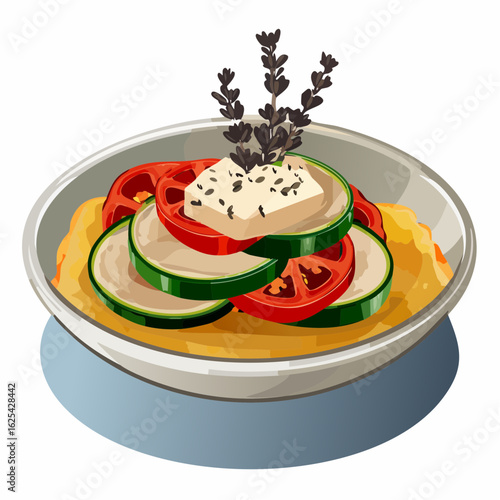 Französische Ratatouille-Bowl mit Trüffelöl und Ziegenkäse-Crunch
