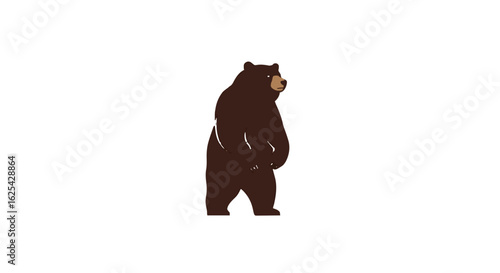 Illustration of a brown bear standing upright looking to the side on a white background in a cartoon style