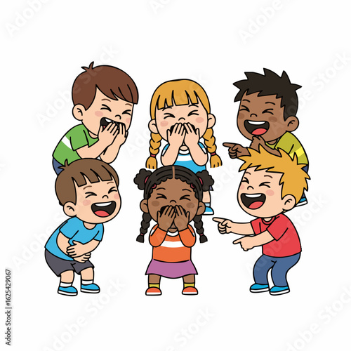 Cartoon Colorful Group of Children Laughing Together Illustration Character