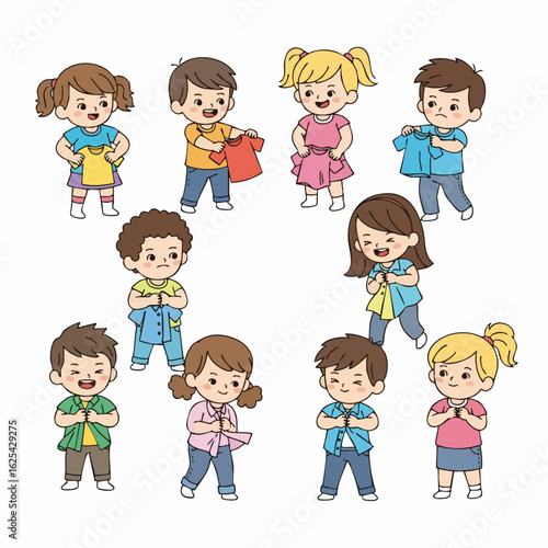 Cartoon Handdrawn Various Kids with Different Poses and Expressions Illustration