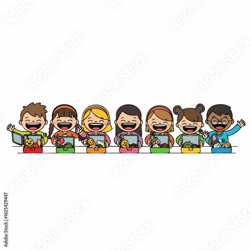 Cartoon Style Happy and Diverse Group of Students Illustration