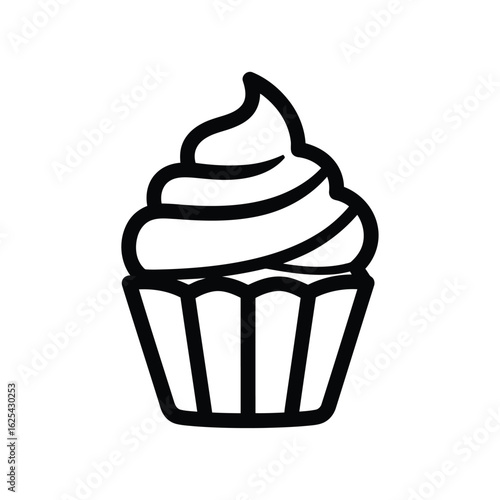 Delicious Swirled Cupcake Line Art Icon.