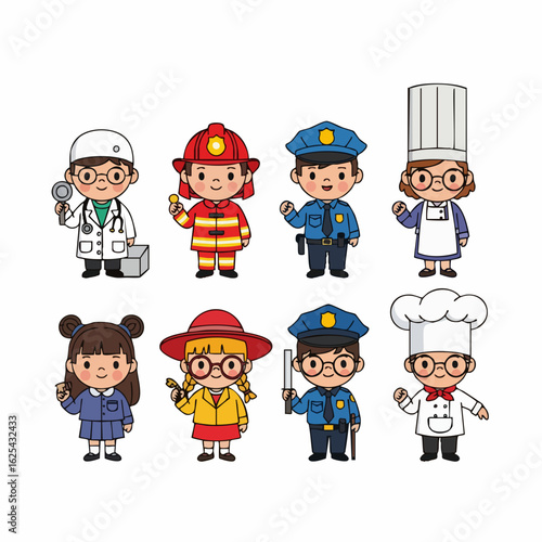 Cute Handdrawn Different Occupation Character Set Professions Illustration