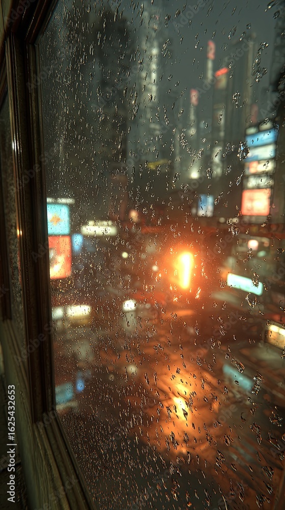 Obraz premium Rainy Night City View From Window