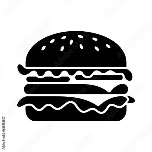 Minimalist Black and White Burger Illustration Vector Graphic for Fast Food Restaurant and Culinary Design Projects perfect for menus and food blogs