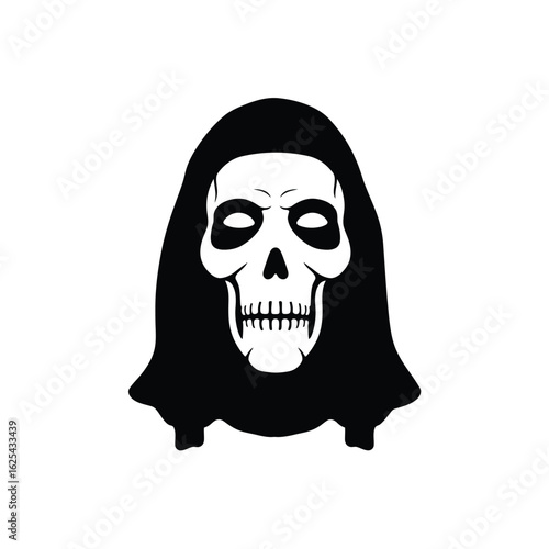 Monochrome Skull in a Black Hood Grim Reaper Halloween Concept Vector Illustration Graphic Design
