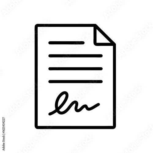 Icon document signed with handwritten signature on transparent background
