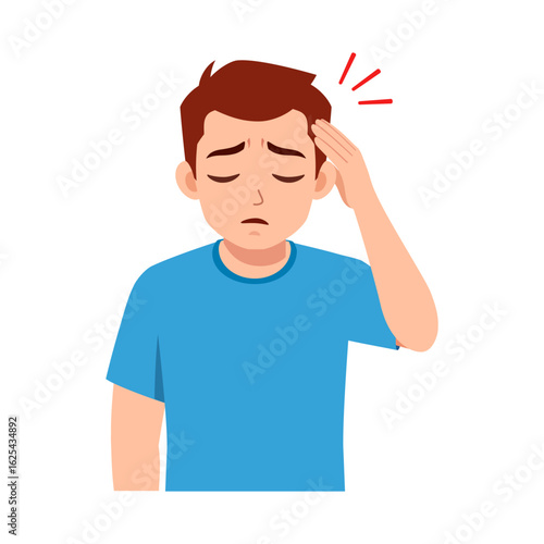Man Holding His Head with Closed Eyes Feeling Headache Pain and Suffering Illustration