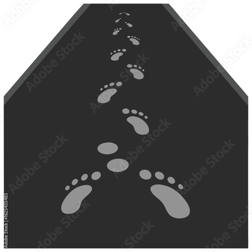 Footprints on a path lead toward a destination, with perspective