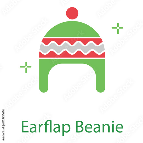 Warm Earflap Beanie Hat Vector Icon for Snowy Weather Outfit