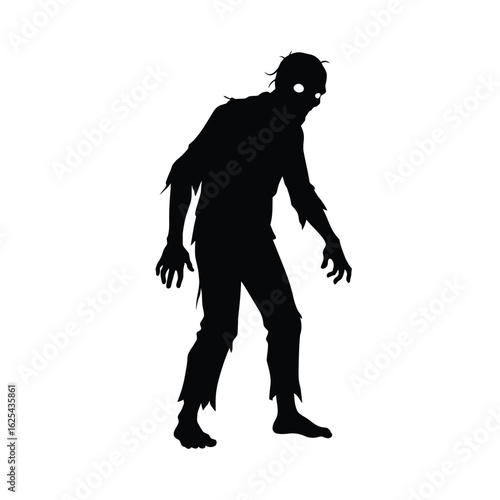 Silhouette of a spooky zombie figure walking isolated on white background Halloween monster undead creature horror concept